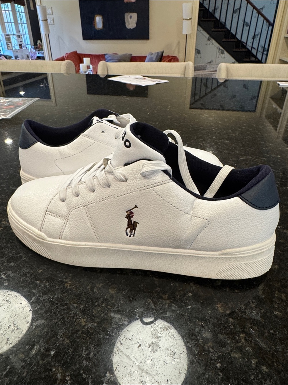 Polo by Ralph Lauren White Leather Sneakers with Navy Trim